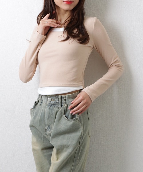 Lace Ladies（レースレディース）の「ソリッドカラー ラウンドネック ベーシック 長袖 トップス（Tシャツ/カットソー・レディース・アイボリー/ダークグレー/ベージュ/ライトグレー/ピンク/ブラウン・M/XL）」の5枚目の写真
