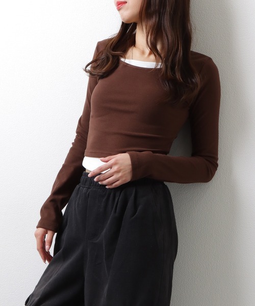 Lace Ladies（レースレディース）の「ソリッドカラー ラウンドネック ベーシック 長袖 トップス（Tシャツ/カットソー・レディース・アイボリー/ダークグレー/ベージュ/ライトグレー/ピンク/ブラウン・M/XL）」の4枚目の写真