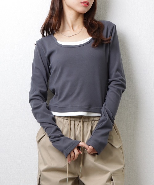 Lace Ladies（レースレディース）の「ソリッドカラー ラウンドネック ベーシック 長袖 トップス（Tシャツ/カットソー・レディース・アイボリー/ダークグレー/ベージュ/ライトグレー/ピンク/ブラウン・M/XL）」の3枚目の写真