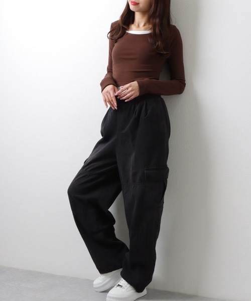 Lace Ladies（レースレディース）の「ソリッドカラー ラウンドネック ベーシック 長袖 トップス（Tシャツ/カットソー・レディース・アイボリー/ダークグレー/ベージュ/ライトグレー/ピンク/ブラウン・M/XL）」の8枚目の写真