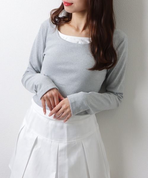 Lace Ladies（レースレディース）の「ソリッドカラー ラウンドネック ベーシック 長袖 トップス（Tシャツ/カットソー・レディース・アイボリー/ダークグレー/ベージュ/ライトグレー/ピンク/ブラウン・M/XL）」の9枚目の写真