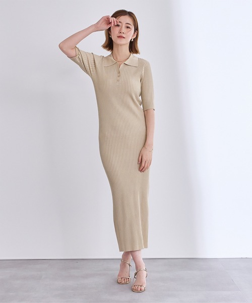 UR'S(ユアーズ)の「フィットポロニットワンピース(ワンピース・レディース・ベージュ/ブラック・M/S/L)」の2枚目の写真