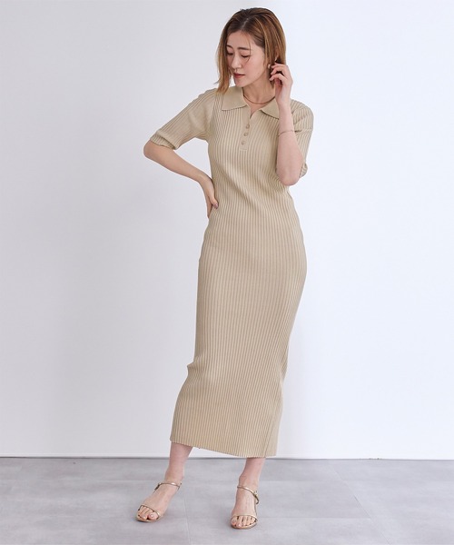 UR'S(ユアーズ)の「フィットポロニットワンピース(ワンピース・レディース・ベージュ/ブラック・M/S/L)」の8枚目の写真