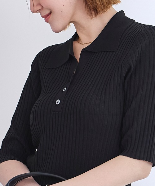 UR'S(ユアーズ)の「フィットポロニットワンピース(ワンピース・レディース・ベージュ/ブラック・M/S/L)」の3枚目の写真