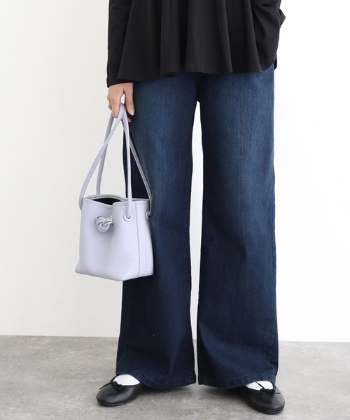 ウエストリブワイドストレートデニムパンツ（デニムパンツ）｜ElegChic（エレグシック）