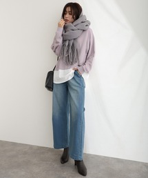 ウエストリブワイドストレートデニムパンツ