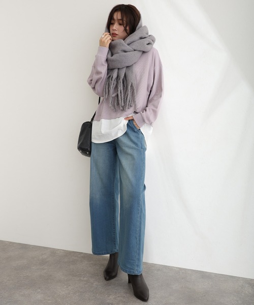 ウエストリブワイドストレートデニムパンツ（デニムパンツ）｜ElegChic（エレグシック）