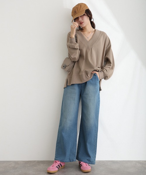 ウエストリブワイドストレートデニムパンツ（デニムパンツ）｜ElegChic（エレグシック）