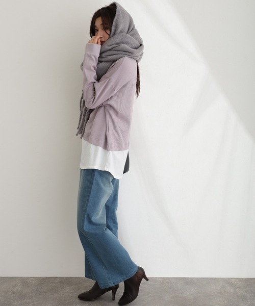 ウエストリブワイドストレートデニムパンツ（デニムパンツ）｜ElegChic（エレグシック）