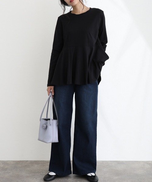 ウエストリブワイドストレートデニムパンツ（デニムパンツ）｜ElegChic（エレグシック）