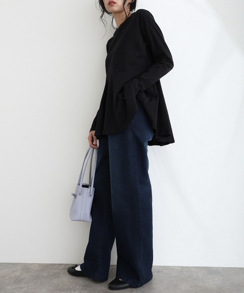 ウエストリブワイドストレートデニムパンツ（デニムパンツ）｜ElegChic（エレグシック）