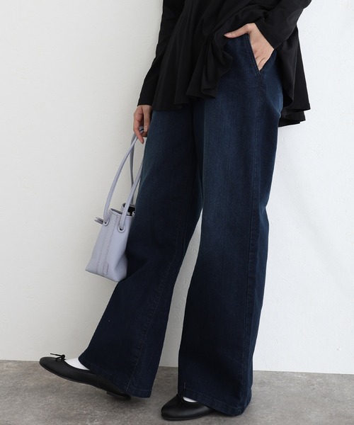 ウエストリブワイドストレートデニムパンツ（デニムパンツ）｜ElegChic（エレグシック）