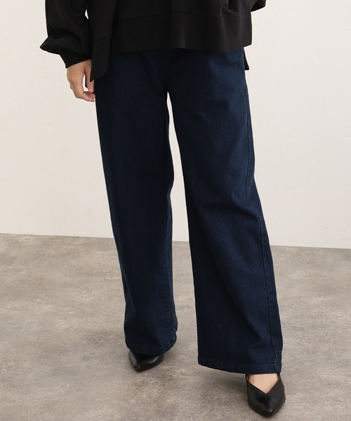 ウエストリブワイドストレートデニムパンツ（デニムパンツ）｜ElegChic（エレグシック）