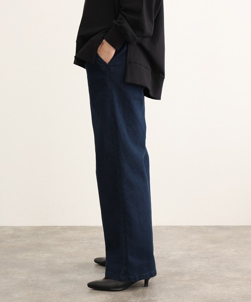 ウエストリブワイドストレートデニムパンツ（デニムパンツ）｜ElegChic（エレグシック）