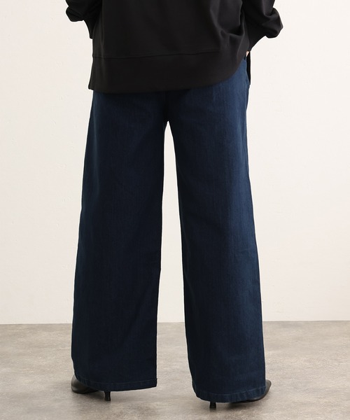 ウエストリブワイドストレートデニムパンツ（デニムパンツ）｜ElegChic（エレグシック）