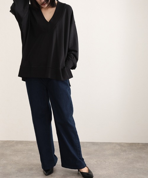 ウエストリブワイドストレートデニムパンツ（デニムパンツ）｜ElegChic（エレグシック）