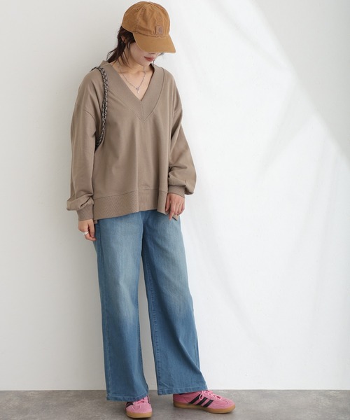 ウエストリブワイドストレートデニムパンツ（デニムパンツ）｜ElegChic（エレグシック）