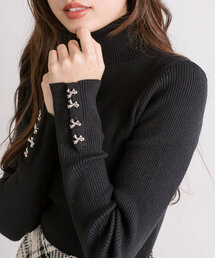 OLIVE des OLIVE | 袖リボンボタンハイネック(ニット/セーター)