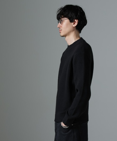 NANO universe（ナノユニバース）の「MIXワッフルモックネックニット（ニット/セーター・メンズ・ブラック/グリーン系その他5/ネイビー・L/M）」の21枚目の写真