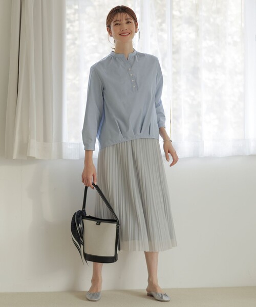 J.PRESS(ジェイプレス)の「【洗える・接触冷感・UVケア】エステネージュストライプ コクーン ブラウス(シャツ/ブラウス・レディース・サックスブルー系1/ブルー系1/ネイビー系3/ライトグレー系1・11/9)」の9枚目の写真