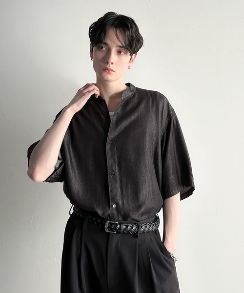 Classical Origin（クラシカルオリジン）の「【Classical Origin】「とろみの極み。」ヴィンテージ加工ルーズフィットデニムシャツ／Rayon Denim Band Collar Relaxed Shirt（シャツ/ブラウス・メンズ・グレー/ブラック・SMALL/MEDIUM/LARGE）」の2枚目の写真