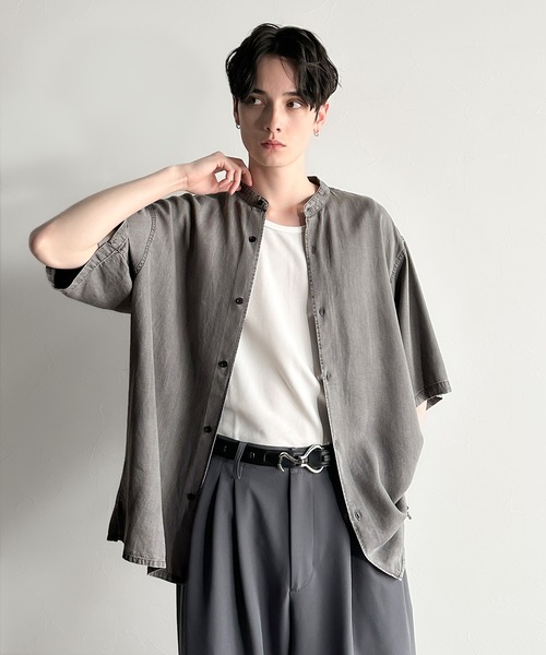 Classical Origin（クラシカルオリジン）の「【Classical Origin】「とろみの極み。」ヴィンテージ加工ルーズフィットデニムシャツ／Rayon Denim Band Collar Relaxed Shirt（シャツ/ブラウス・メンズ・グレー/ブラック・SMALL/MEDIUM/LARGE）」の7枚目の写真