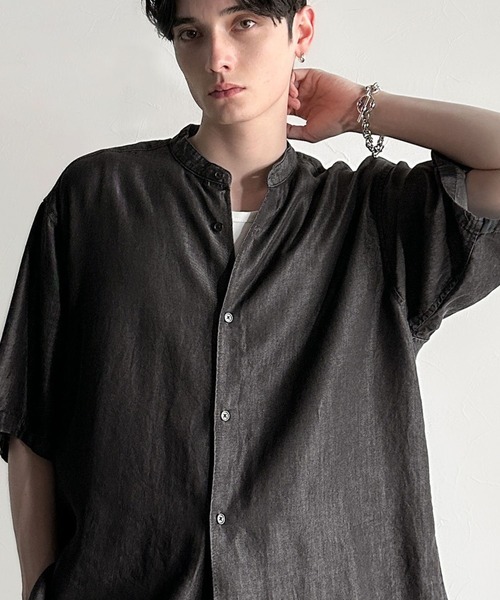 Classical Origin（クラシカルオリジン）の「【Classical Origin】「とろみの極み。」ヴィンテージ加工ルーズフィットデニムシャツ／Rayon Denim Band Collar Relaxed Shirt（シャツ/ブラウス・メンズ・グレー/ブラック・SMALL/MEDIUM/LARGE）」の19枚目の写真