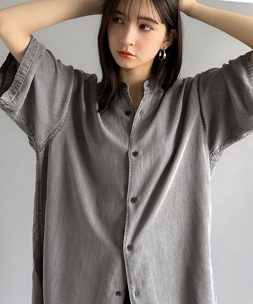 Classical Origin（クラシカルオリジン）の「【Classical Origin】「とろみの極み。」ヴィンテージ加工ルーズフィットデニムシャツ／Rayon Denim Band Collar Relaxed Shirt（シャツ/ブラウス・メンズ・グレー/ブラック・SMALL/MEDIUM/LARGE）」の18枚目の写真