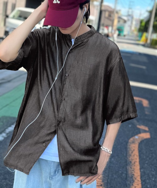 Classical Origin（クラシカルオリジン）の「【Classical Origin】「とろみの極み。」ヴィンテージ加工ルーズフィットデニムシャツ／Rayon Denim Band Collar Relaxed Shirt（シャツ/ブラウス・メンズ・グレー/ブラック・SMALL/MEDIUM/LARGE）」の20枚目の写真