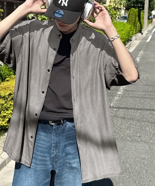 Classical Origin（クラシカルオリジン）の「【Classical Origin】「とろみの極み。」ヴィンテージ加工ルーズフィットデニムシャツ／Rayon Denim Band Collar Relaxed Shirt（シャツ/ブラウス・メンズ・グレー/ブラック・SMALL/MEDIUM/LARGE）」の21枚目の写真