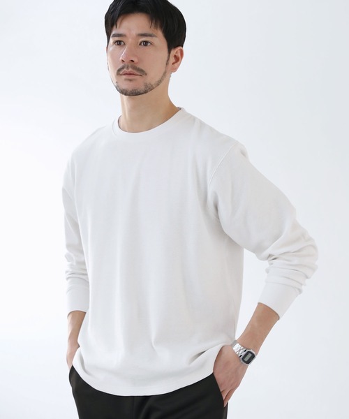 SPU(スプ)の「リラックスフィットストレッチスパンフライス長袖カットソー(Tシャツ/カットソー・メンズ・ブラック/ホワイト/杢グレー・S/M/L/XL)」の8枚目の写真