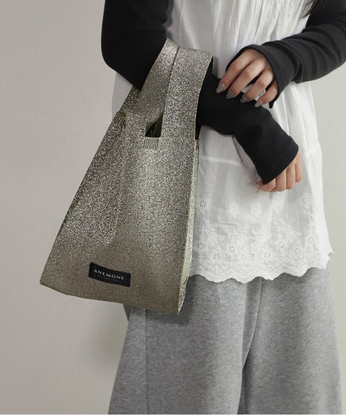 ANEMONE（アネモネ）の「ラメニットトートバッグ[S]（ショルダーバッグ・レディース・グリーン/ライトピンク/ブラック/ライトイエロー/シルバー/カーキ/シャンパン・FREE）」の2枚目の写真