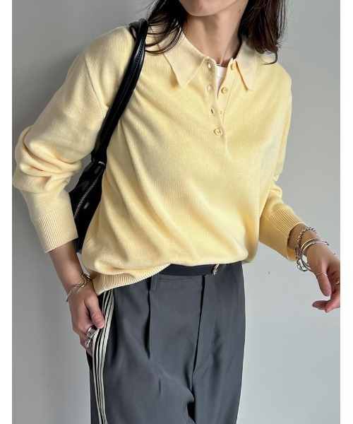 Re:EDIT（リエディ）の「無地orボーダーポロカラーリブニットトップス（ニット/セーター・レディース・ブラック/グレー/イエロー/アイボリー/グレー系/ネイビー系・MEDIUM/LARGE）」の6枚目の写真