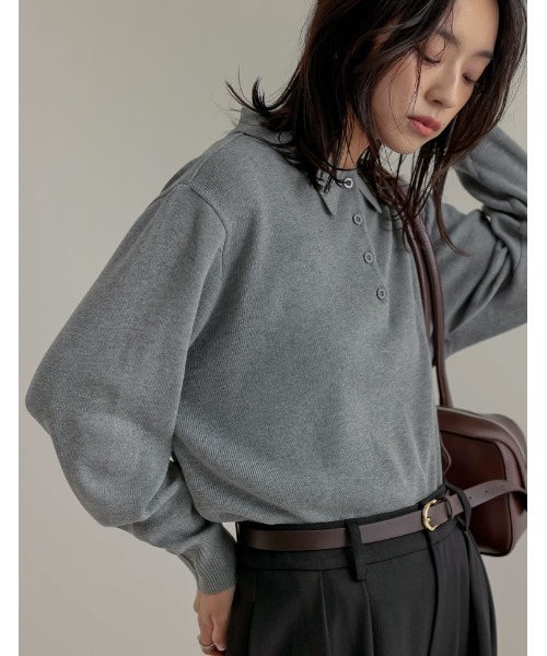 Re:EDIT（リエディ）の「無地orボーダーポロカラーリブニットトップス（ニット/セーター・レディース・ブラック/グレー/イエロー/アイボリー/グレー系/ネイビー系・MEDIUM/LARGE）」の10枚目の写真