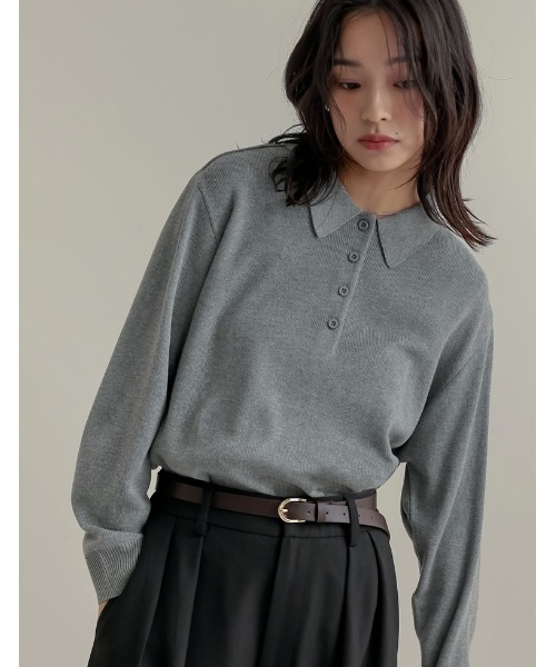 Re:EDIT（リエディ）の「無地orボーダーポロカラーリブニットトップス（ニット/セーター・レディース・ブラック/グレー/イエロー/アイボリー/グレー系/ネイビー系・MEDIUM/LARGE）」の11枚目の写真