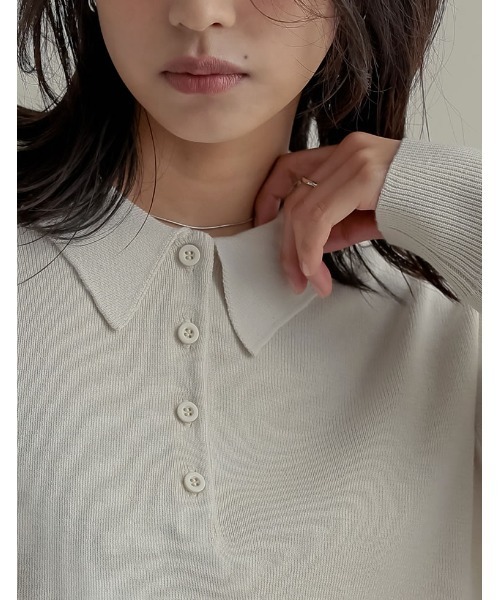 Re:EDIT（リエディ）の「無地orボーダーポロカラーリブニットトップス（ニット/セーター・レディース・ブラック/グレー/イエロー/アイボリー/グレー系/ネイビー系・MEDIUM/LARGE）」の18枚目の写真