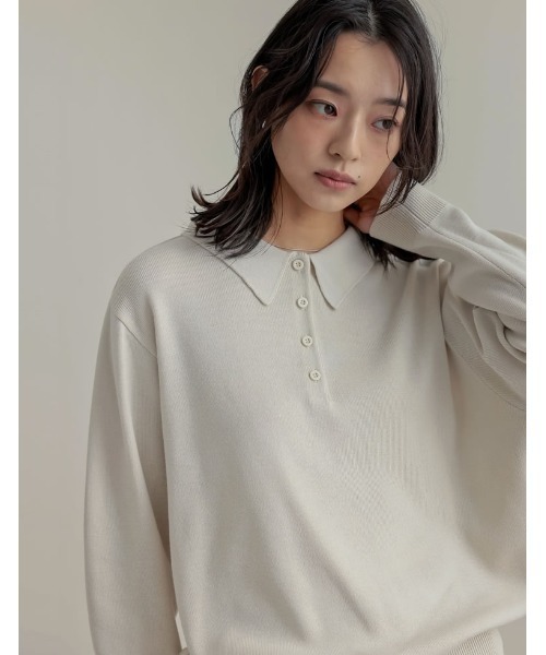 Re:EDIT（リエディ）の「無地orボーダーポロカラーリブニットトップス（ニット/セーター・レディース・ブラック/グレー/イエロー/アイボリー/グレー系/ネイビー系・MEDIUM/LARGE）」の19枚目の写真