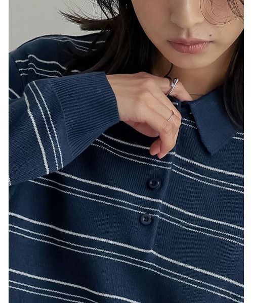 Re:EDIT（リエディ）の「無地orボーダーポロカラーリブニットトップス（ニット/セーター・レディース・ブラック/グレー/イエロー/アイボリー/グレー系/ネイビー系・MEDIUM/LARGE）」の21枚目の写真