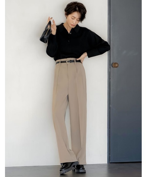 Re:EDIT（リエディ）の「無地orボーダーポロカラーリブニットトップス（ニット/セーター・レディース・ブラック/グレー/イエロー/アイボリー/グレー系/ネイビー系・MEDIUM/LARGE）」の9枚目の写真