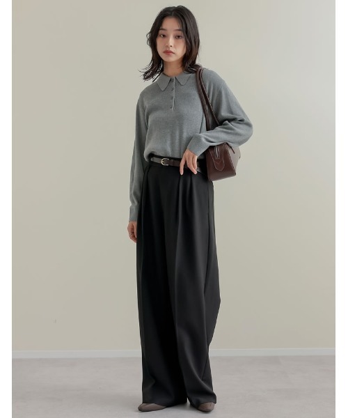 Re:EDIT（リエディ）の「無地orボーダーポロカラーリブニットトップス（ニット/セーター・レディース・ブラック/グレー/イエロー/アイボリー/グレー系/ネイビー系・MEDIUM/LARGE）」の12枚目の写真