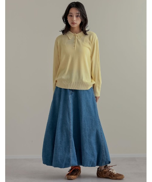 Re:EDIT（リエディ）の「無地orボーダーポロカラーリブニットトップス（ニット/セーター・レディース・ブラック/グレー/イエロー/アイボリー/グレー系/ネイビー系・MEDIUM/LARGE）」の16枚目の写真