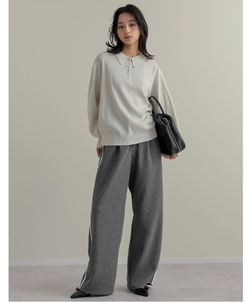 Re:EDIT（リエディ）の「無地orボーダーポロカラーリブニットトップス（ニット/セーター・レディース・ブラック/グレー/イエロー/アイボリー/グレー系/ネイビー系・MEDIUM/LARGE）」の20枚目の写真