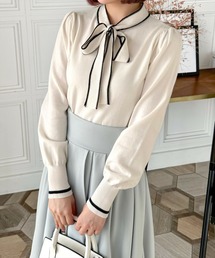 CLEAR BASIC | 配色ボウタイニットトップス[オフィスカジュアル リボン 春夏ニット]≪SS新作≫(ニット/セーター)