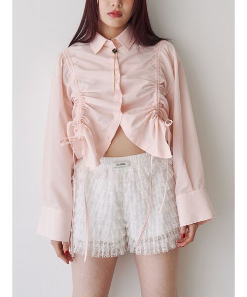 フロントシャギーリボンブラウス SLY ブラウス シャツ FRONT RIBBON GATHER BL フロント リボン