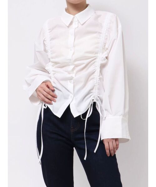 フロントシャギーリボンブラウス SLY ブラウス シャツ FRONT RIBBON GATHER BL フロント リボン