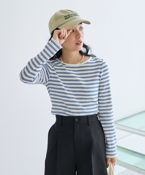 FREAK'S STORE（フリークスストア）の「バレエネック ランダムリブロンT（Tシャツ/カットソー・レディース・レッド/ブラック/オフホワイト/サックスブルー・ﾌﾘ-）」の4枚目の写真