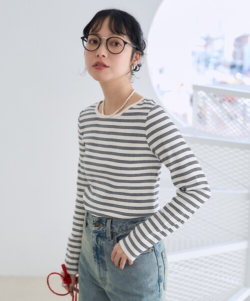 FREAK'S STORE（フリークスストア）の「バレエネック ランダムリブロンT（Tシャツ/カットソー・レディース・レッド/ブラック/オフホワイト/サックスブルー・ﾌﾘ-）」の3枚目の写真