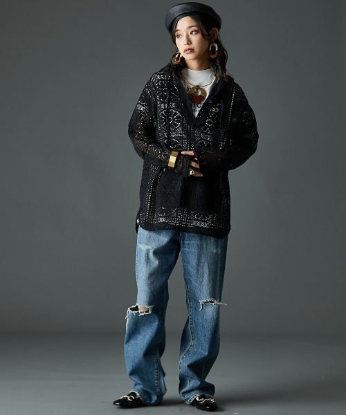 GEVS.（ジェイヴィス）の「レースパーカーブラウス＜大きいサイズ有＞GEVS.（パーカー・レディース・オフホワイト/ブラック・4L/3L/LL/L/M/5L）」の13枚目の写真