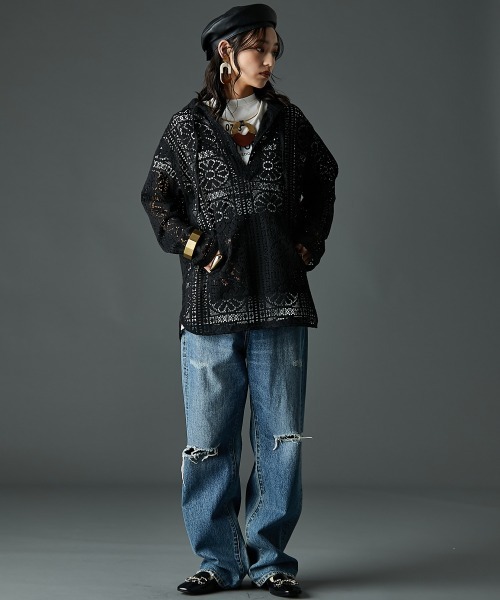 GEVS.（ジェイヴィス）の「レースパーカーブラウス＜大きいサイズ有＞GEVS.（パーカー・レディース・オフホワイト/ブラック・4L/3L/LL/L/M/5L）」の14枚目の写真