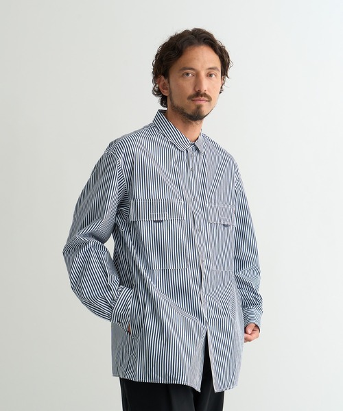 NANGA / Stripe W Pocket Box L/S/長袖シャツ/S/コットン/BLK/ストライプ/N2500-1I50 NANGA（ナンガ）の「STRIPE W POCKET BOX SHIRT/ストライプ Wポケット